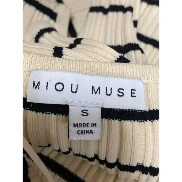 Miou Muse Women's Cream Black Stripe Ribbed Sleeveless Maxi Tank Dress Size S - Picture 5 of 6
